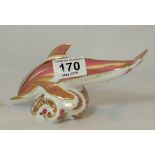 Royal Crown Derby Dolphin paperweight with gold stopper (boxed)