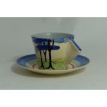 Clarice Cliff Newport pottery tea cup & saucer in the Blue Firs design
