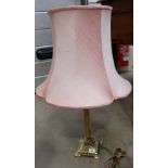 Brass column lamp base with shade,