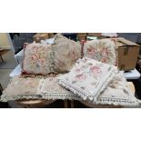A collection of various quality cushions including tapestry,