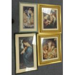 A collection of framed modern prints with romantic scenes of ladies (4)