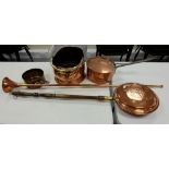 Large Victorian copper Jam pan & cover, coal scuttle,