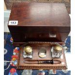 Victorian mahogany box with brass handles and fitted rack inside with contents of brass shell,