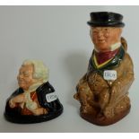 Royal Doulton small toby jug Mr Pickwick and small Bust BuzFuz  (2)