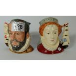 Doulton character jug- Queen Elizabeth I and King Philip of of Spain D6821 and D6822 (with