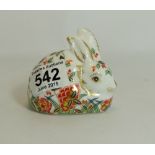 Royal Crown Derby paperweight Meadow Rabbit with gold stopper,