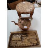A collection of items to include marquetry stool,