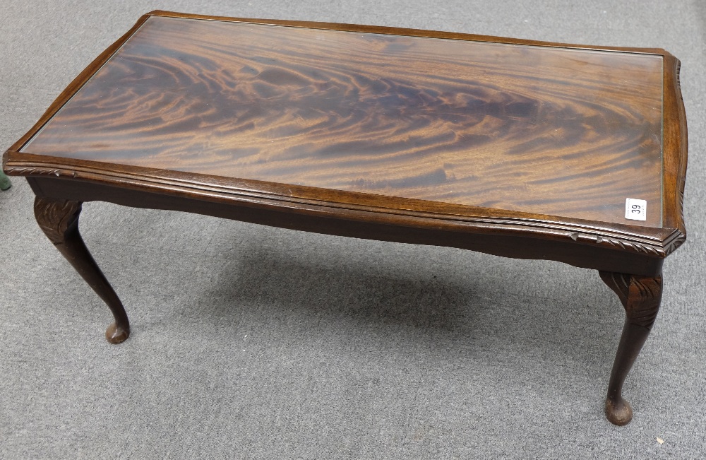 Mahogany Queen Anne Glass Topped Coffee Table
