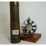 Vintage un-named open brass telescope and Negretti and Zawbra airspeed meter (2)