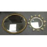 Wrought Iron Framed Wall Mirror and Gilded Oval Wall Mirror (2)