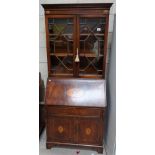 Reproduction Mahogany Inlaid Bureau Bookcase