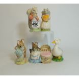 Royal Albert Beatrix Potter figures Timmy Tiptoes, Rebecca Puddleduck, Hunca Munca spills the beads,