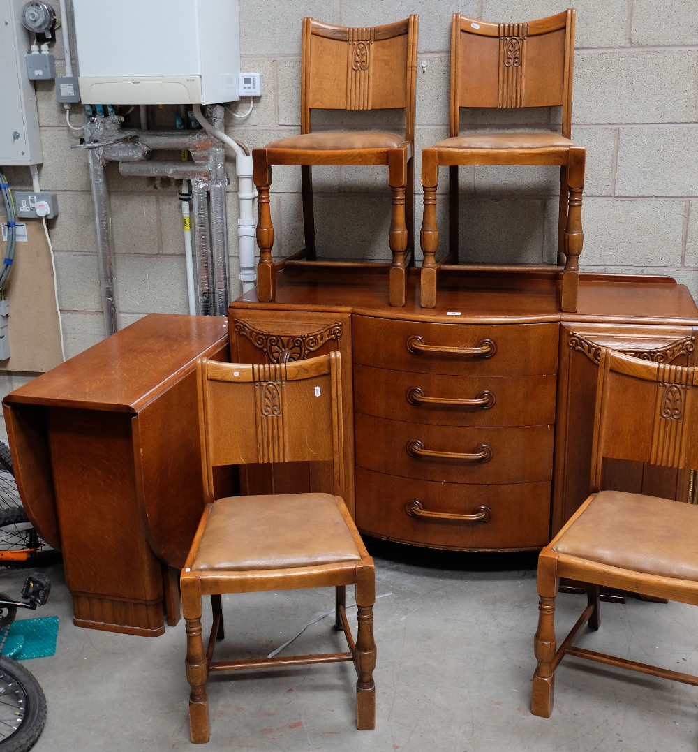 1930's Carved Oak Dining Room Suite Comprising a Sideboard,