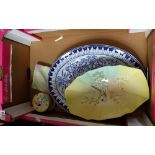 A collection of pottery to include a large cauldonware blue and white meat platter,