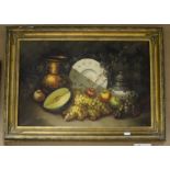 large Oil painting on canvass still life signed by Lucas in gilt frame