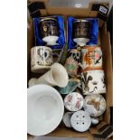 A collection of pottery to include Coalport and Wedgwood commemorative mugs,