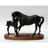 Beswick connoisseur model of Black Beauty and Foal on wooden base 2536 (matte)