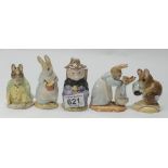 Royal Albert Beatrix Potter figures Mrs Rabbit cooking, Mrs Rabbit and Peter, Samual Whiskers,