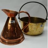 Large heavy brass jam pan and copper vessel (2)