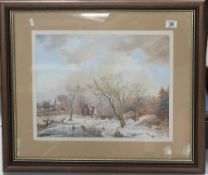 Large framed painting of a continental snow scene signed A P Ball