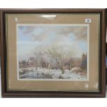 Large framed painting of a continental snow scene signed A P Ball