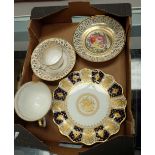 A collection of hand painted pottery to include highly decorated Wedgwood plate,