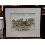 Framed watercolour of a potteries scene signed W Beech