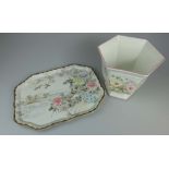 Chinese porcelain tray decorated with birds etc and Royal Winton Jardinare  (2)