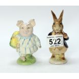 Beswick Beatrix Potter figures Mr Benjamin Bunny and Little Pig Robinson with stripy suit,