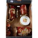 A collection of Crown Devon Rouge Royal items to include a vase, jug, candlestick ,