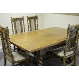 Oak twisty dining table with matching twisty chairs