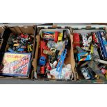 A large collection of toys cars, trucks, airplanes , from various makers including Matchbox,