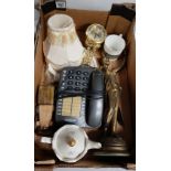 A collection of items to include Art deco style lady lamp,