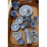 A collection of Wedgwood Jasperware including vases, plates, pin trays,