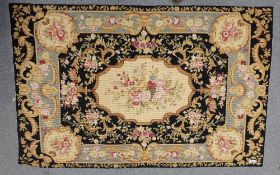 Chinese Needlepoint woolen rug  (black background ) 183cm x 122cm