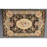 Chinese Needlepoint woolen rug  (black background ) 183cm x 122cm