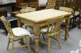 Large reclaimed Pine farmhouse table and four matching chairs