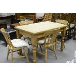 Large reclaimed Pine farmhouse table and four matching chairs