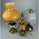 reproduction pottery and brass oil lamp and 2 others (3)