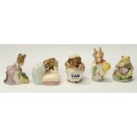 Royal Albert Beatrix Potter figures Mrs Tiggy Winkle, Hunca Munca Sweeping, Peter in Bed ,