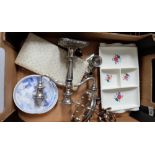 A collection of pottery to include Poole pottery hand-painted large tray and plates, silver plates,