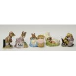 Royal Albert Beatrix Potter figures Hunca Munca Sweeping, Johnny Town Mouse with a Bag,