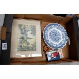 A collection of items to include framed Watercolour of a Church,