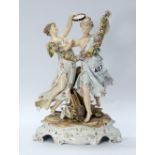 19th century porcelain figure group of pair female dancers ,