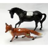 Beswick model of Black Beauty 2466 (matte) and a Beswick fox standing 1016 (2)