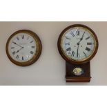 Reproduction walnut drop dial wall clock Commiti of London and reproduction round oak wall clock