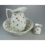 Pountney China Bristol bedside Jug and Basin decorated with flowers together with small vase (3)