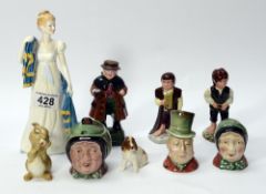 A Collection of pottery to include Beswick Sairy Gamp condiment set, Francesco figure Emma ,