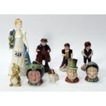 A Collection of pottery to include Beswick Sairy Gamp condiment set, Francesco figure Emma ,