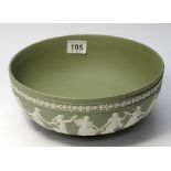 Large Wedgwood sage green fruit bowl with dancing hours decoration (26cm)